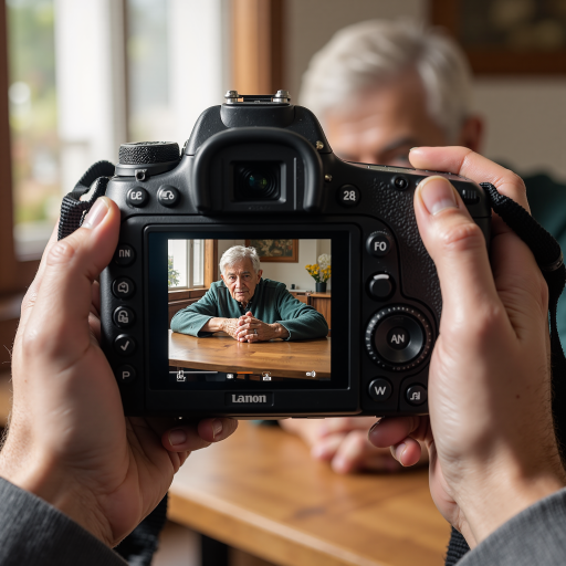 资深摄影师，男性，三十多岁，穿着正式服装，专业摄影设备，专注工作状态